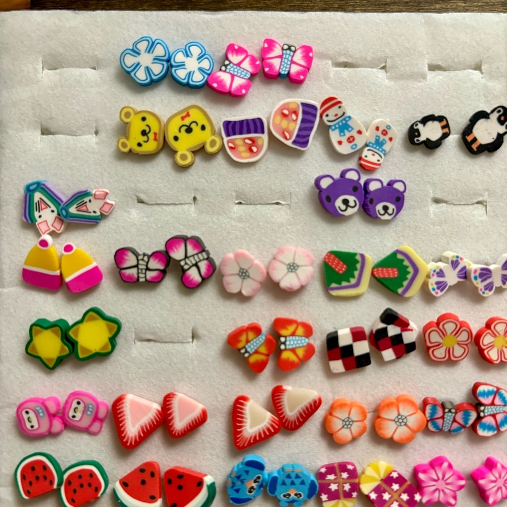 Fruit Floral Animal Polymer Clay Stud Earrings 66 Pairs of Earrings - Picture 3 of 7